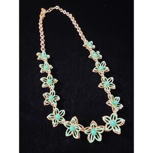 Coldwater Creek Green Necklace Green Enamel, Cabochon and Gold tone 18-21"